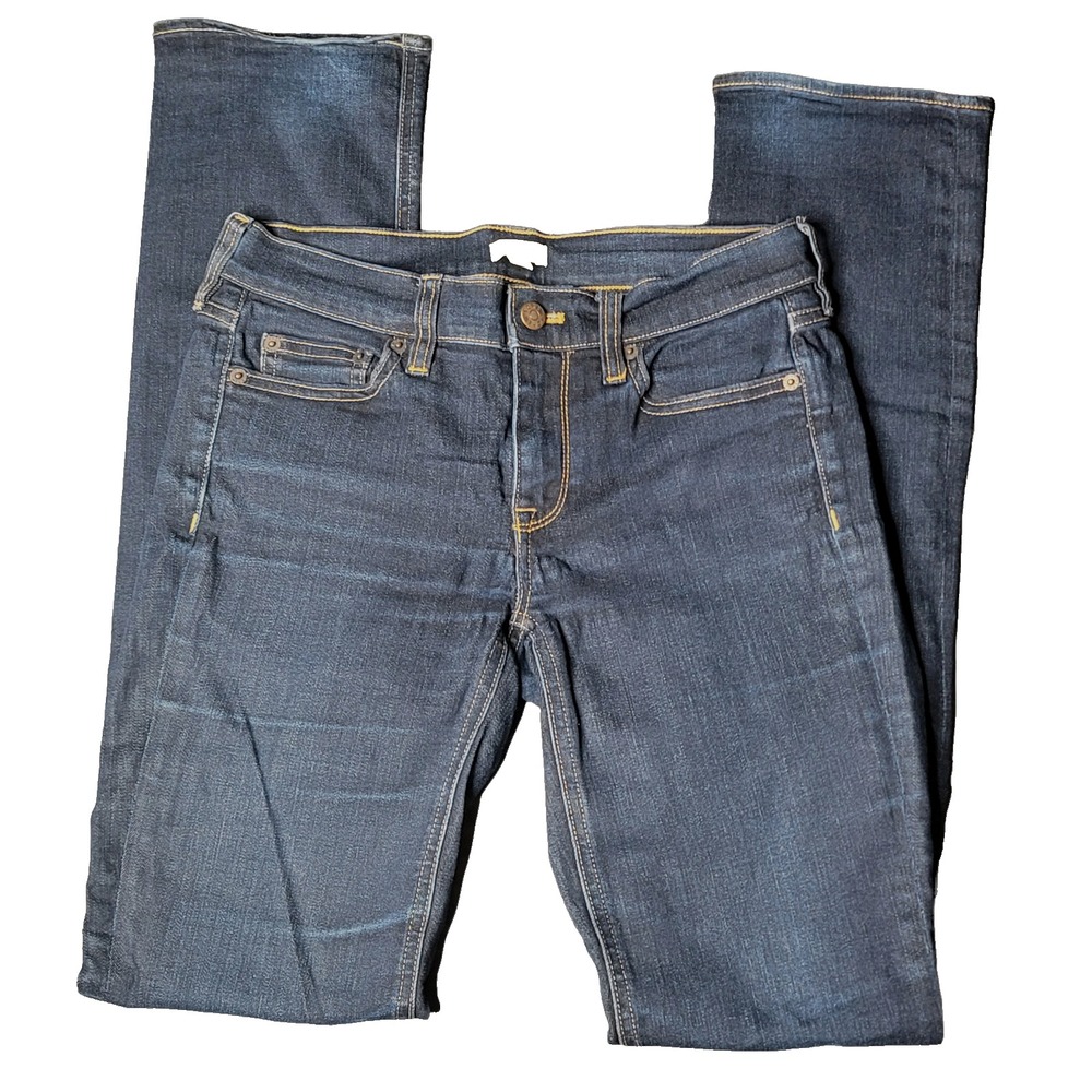 J Crew Straight Leg Low Rise Jeans Blue Dark Wash Denim Stretch 26R